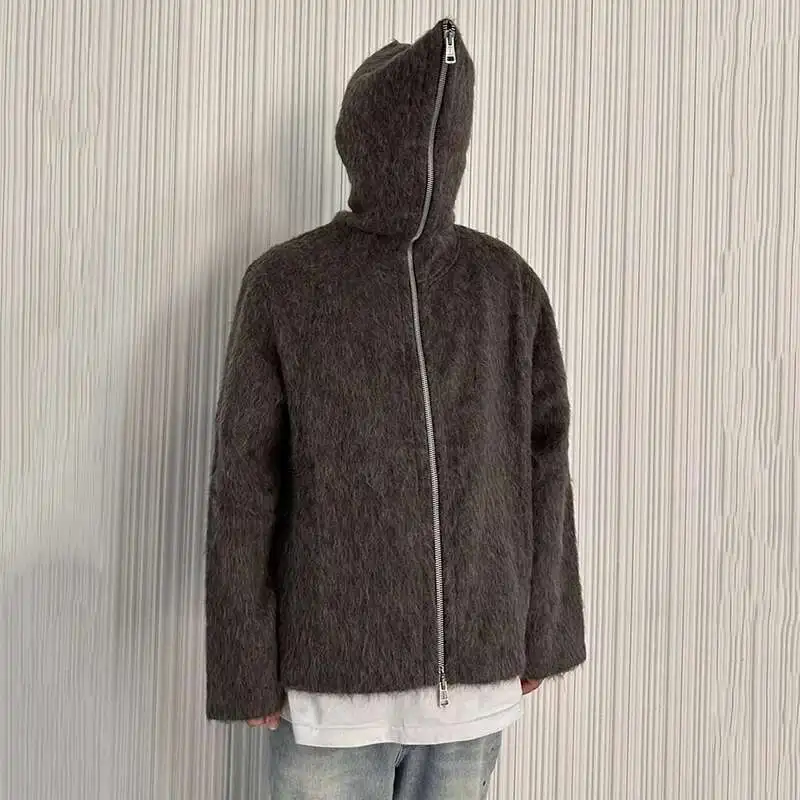Men's Cardigan Hooded Zipper Mohair Tops Solid Color Casual Loose Knitting Sweaters knitted cardigan,fleece cardigan,men shirt