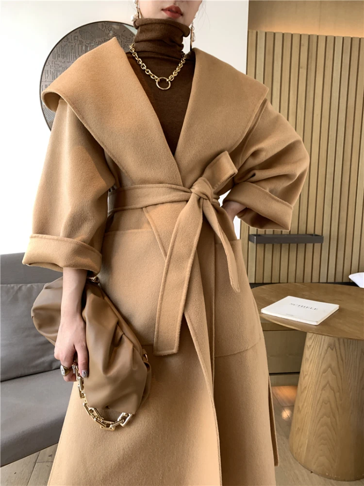 Vintage Elegant Double-Sided Cashmere Coat Women Autumn Winter