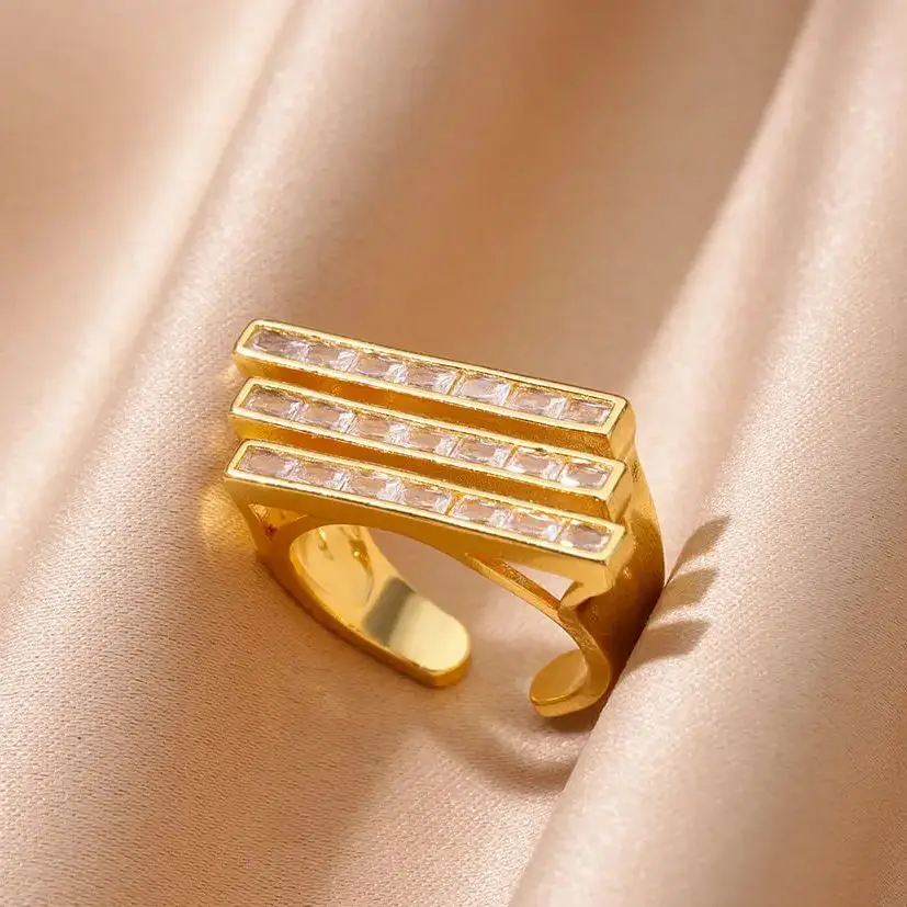 Zircon Multi-layer Geometric Stainless Steel Rings For Women