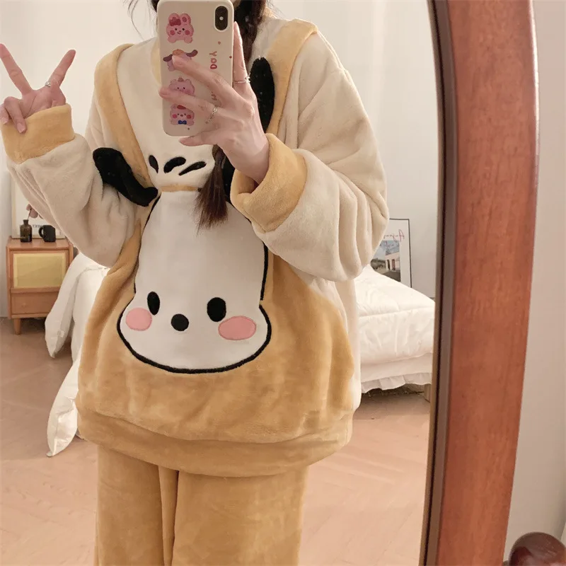 

Pochacco Coral Velvet Pajamas New Kawaii Sanrio Cartoon Cute Anime Home Clothing Set Decorate Portable Girls Christmas Gifts