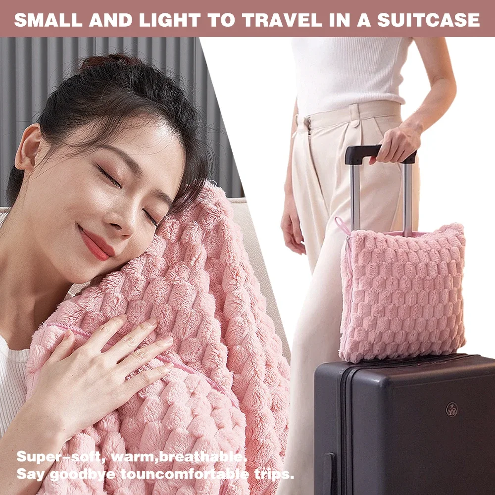 

Premium 4 in 1 Travel Blanket and Pillow Airplane Blanket with Soft Bag Pillowcase Hand Luggage Sleeve and Backpack Clip