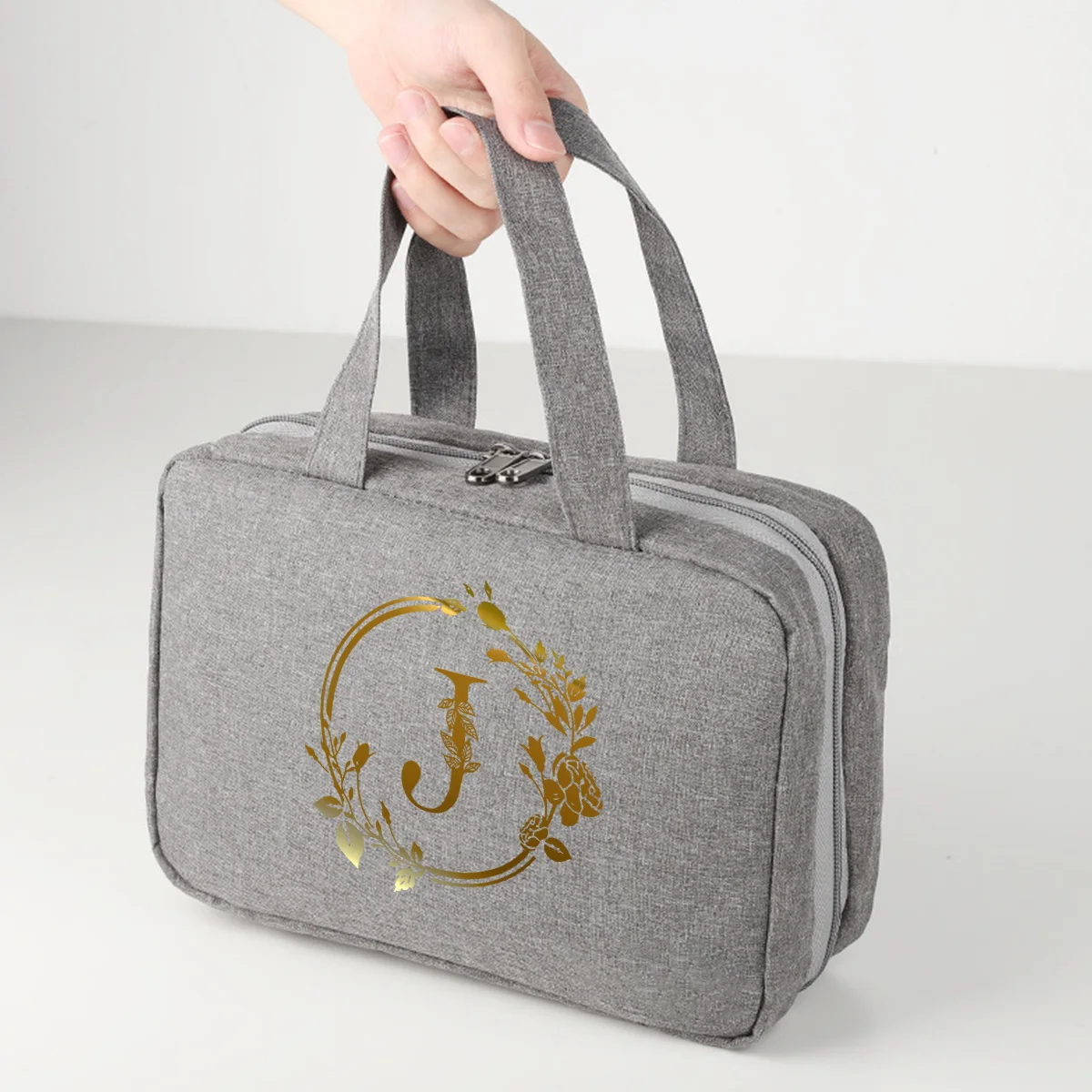 Leaf gold letter print travel waterproof foldable dry wet separation wash bag with large capacity cosmetic storage bag