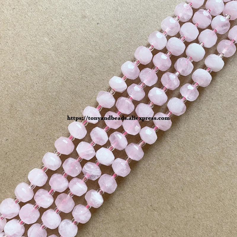 

Semi-precious Stone Diamond Cuts Faceted Rondelle Madagascar Pink Rose Quartz 7" Loose Beads Size 8x6mm For Jewelry Making DIY