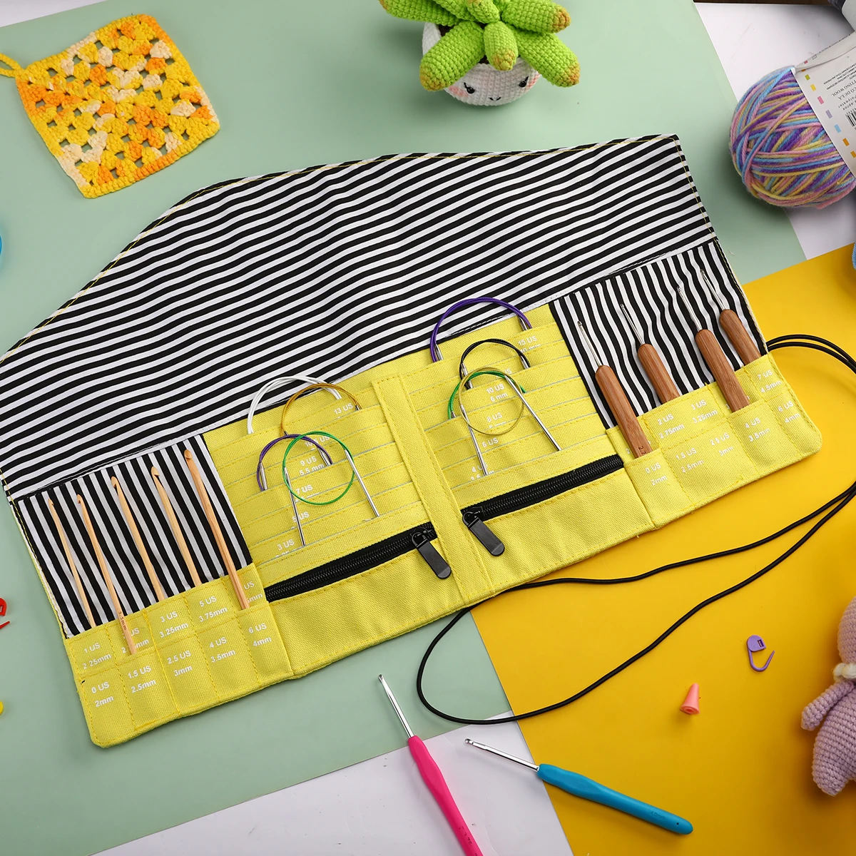 Empty Knitting Needles Storage Bag Waterproof Crochet Hooks Organizer Foldable Storage Bags For Sewing Tools Accessories