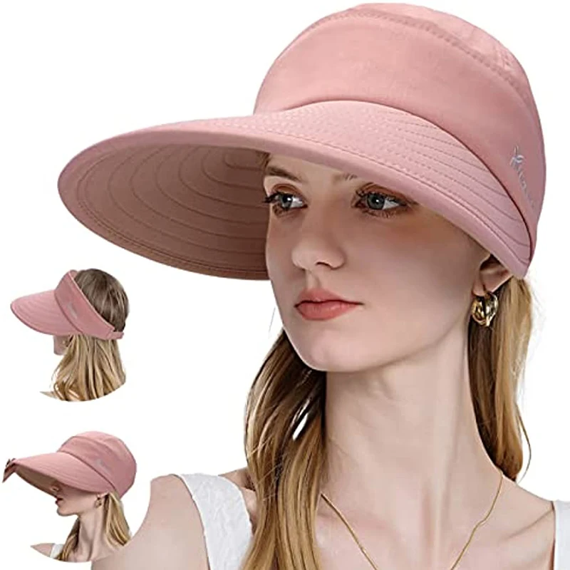 Womens Sun Hat, 2 in 1 Zip-Off UPF 50+ UV Protection Wide Brim Beach Sun Visor Hat, Packable Golf Hat