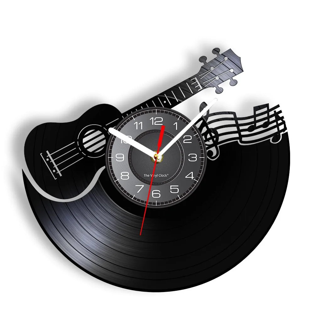 

Guitar VInyl Record Wall Clock 3D Musical Instrument Music Score Wall Watch with LED Illumination Rock N Roll Gift