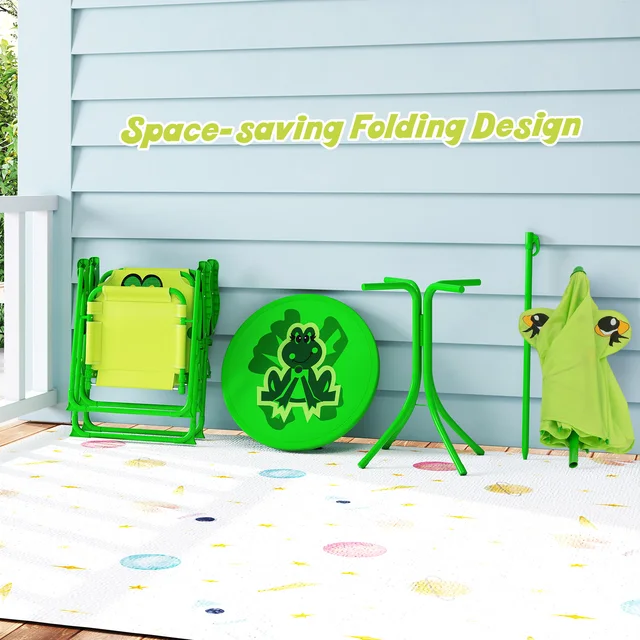 Kids Picnic Table & Chair Set with 2 Folding Chairs & Height Adjustable Umbrella