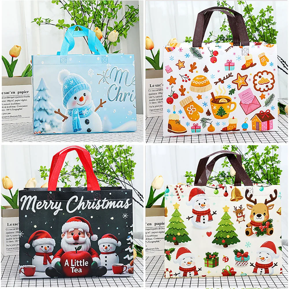 Christmas Gift Bag Non-woven Santa Snowman xmas tree Tote Bags Gift Packaging Bag Waterproof Shopping Bag Xmas New Year Bags
