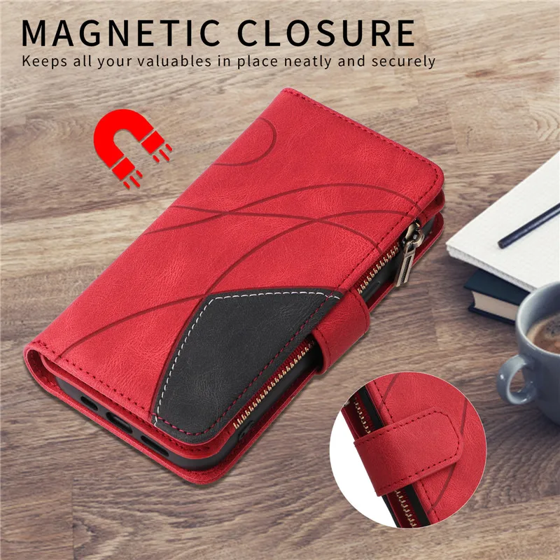 Luxurious Zipper Flip Leather Wallet Card Case Phone Cover