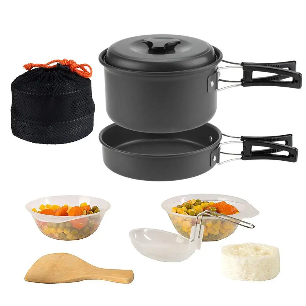 Camping Kettle Camp Aluminum Pot Outdoor Hiking Gear Portable Teapot Camping Cookware Set Mess Kit for
