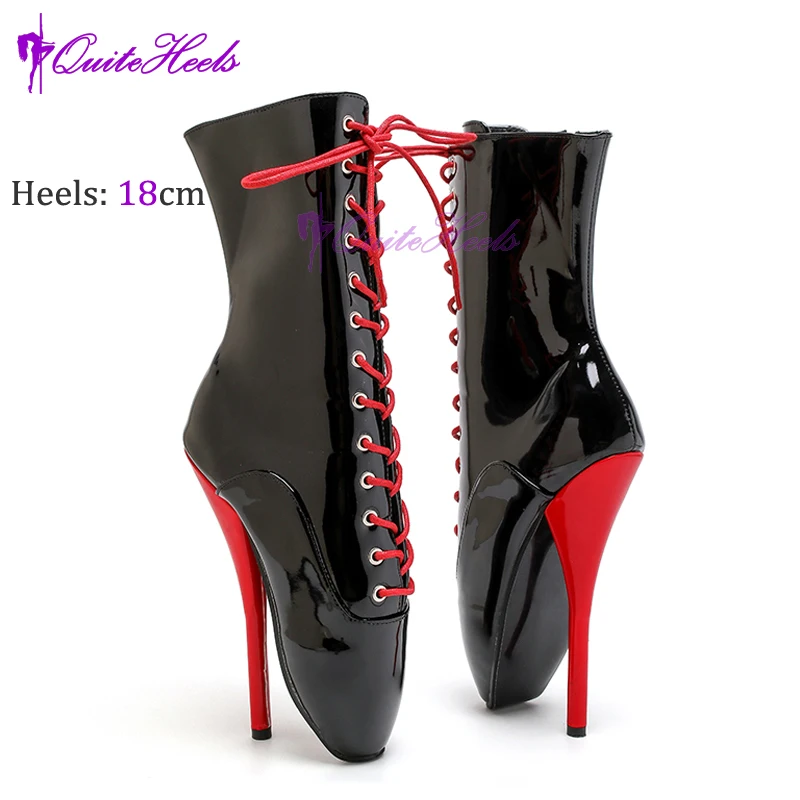 Women's Padlocks Ballet Boots - 7 Inch Heel Patent Leather Ankle Boots