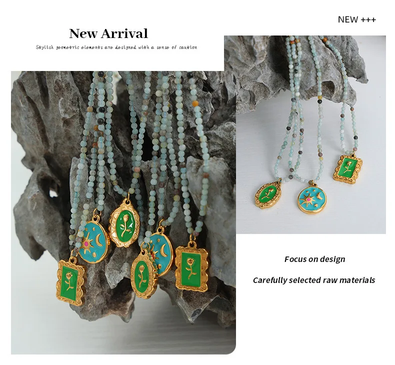 Amaiyllis Licht Luxus Naturstein Perlen handgemachte Perlen Öl Anhänger Halskette Schmuck – Detail 6