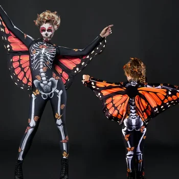 Women Halloween Skeleton Butterfly BodySuit Adult Kid Scary Costumes Cosplay Devil Jumpsuit Carnival Party Baby Girl Rompers