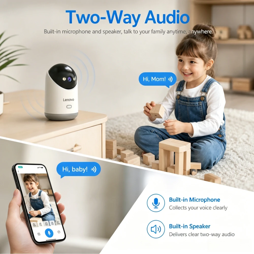 Caméra de sécurité domestique intelligente Lenovo 5MP 5G WiFi, caméra IP pour bébé, vision nocturne couleur, suivi automatique, surveillance vidéo 2