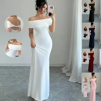 Off Shoulder Party Dress, Women‘s Sleeveless Sexy Bodycon Midi Dress, Elegant Bandage Cocktail Dress for Night Out 1