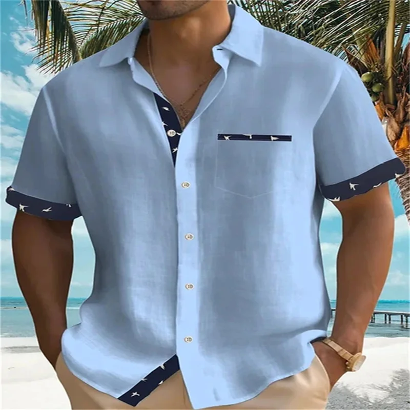 Men's Hawaiian Shirt 2024 Summer Solid Color Short Sleeve Shirt Beach Holiday Shirt T-Shirt Extra Large Men's Pocket Shirt 5XL