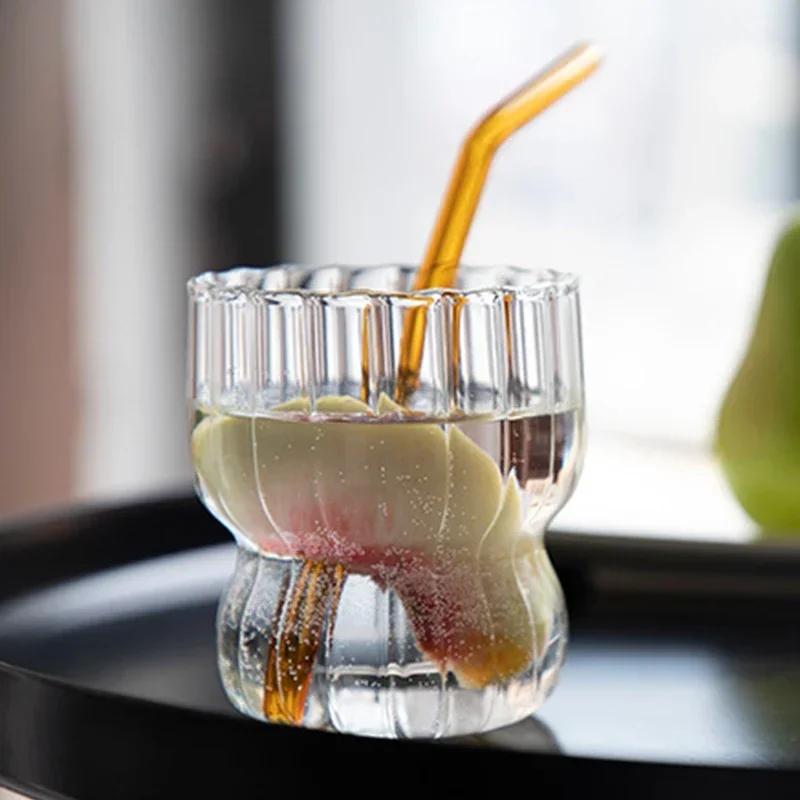 Milk Coffee Glass Cups Ribbed Drinking Glasses Glassware for Cocktail Beer Soda Juice Home Bar Party Gift