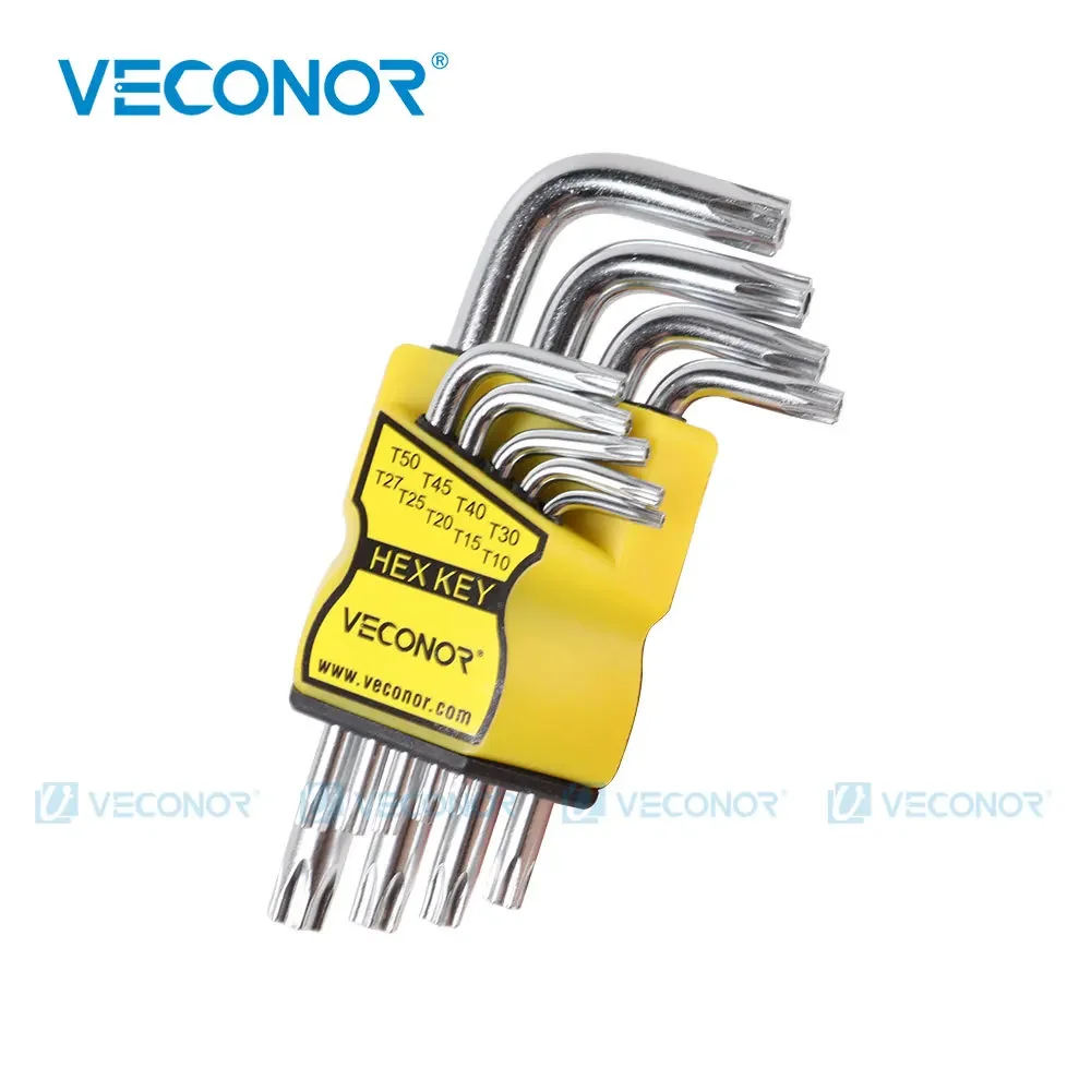 Torx Wrench Set 9Pcs Set Durable Metric Short Arm Torx Chrome Vanadium Key Star Wrench Hand Tool Screwdriver T10 T15 T20 T25 T27 T30 T40 T45 T50