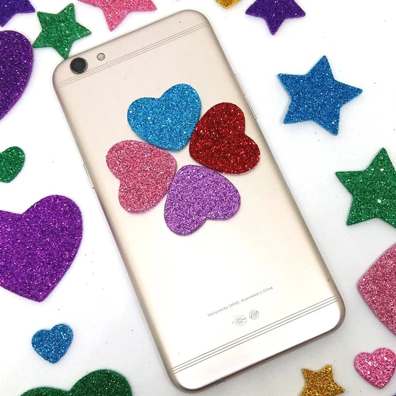 TRKETK 300 Pezzi Gommapiuma Stelle Glitter Adesivo Schiuma Glitter Autoadesivi Decorazioni Stickers Autoadesivi a Forma di Cuore e Stella Decorazioni