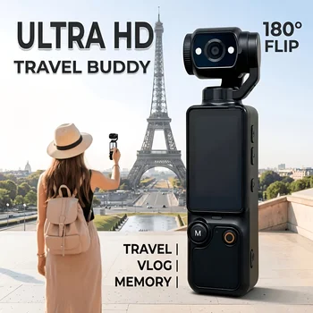 Videocamera per Registrazione Video HD 1080P - Alta Definizione 180 °   Fotocamera con obiettivo a rotazione manuale, fotocamera portatile ricaricabile per vlog