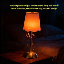 Charming Touch - Activated Bow Table Lamp with Fabric Shade - Decorative Metal Rechargeable Cordless Lamp (Gold)