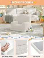 Kids Reading Chair, Sherpa Convertible Toddler Couch Fold Out Sofa Bed with Washable Cover, Crown Design for Playroom Nursery 4