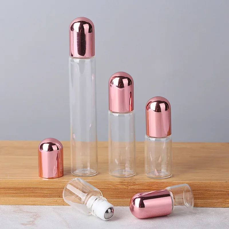 

1ml 2ml 3ml 5ml 10ml Transparent Steel Ball Roll on Bottle Essential Oil Perfume Vials Cosmetic Glass Container for Travel
