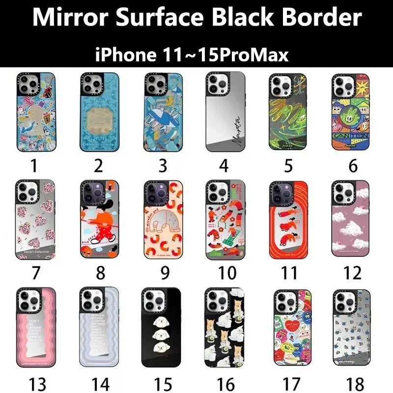 

Mirror Surface Black Border Imprinted Letters Phone Case Cover for iPhone 11 12 13 14 15 Pro Max Case for iPhone 15 Pro Max