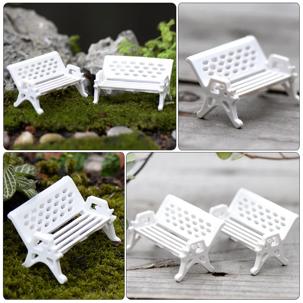 

Park Chair Decoration Micro Benches Mini House Decorative for Tiny Garden Figurine Prop Miniature Small White