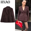 سترة نسائية HXAO ملابس مكتبية سترة بنية للنساء لربيع 2025 بأكمام طويلة مع زر للتنقل سترات نسائية أنيقة