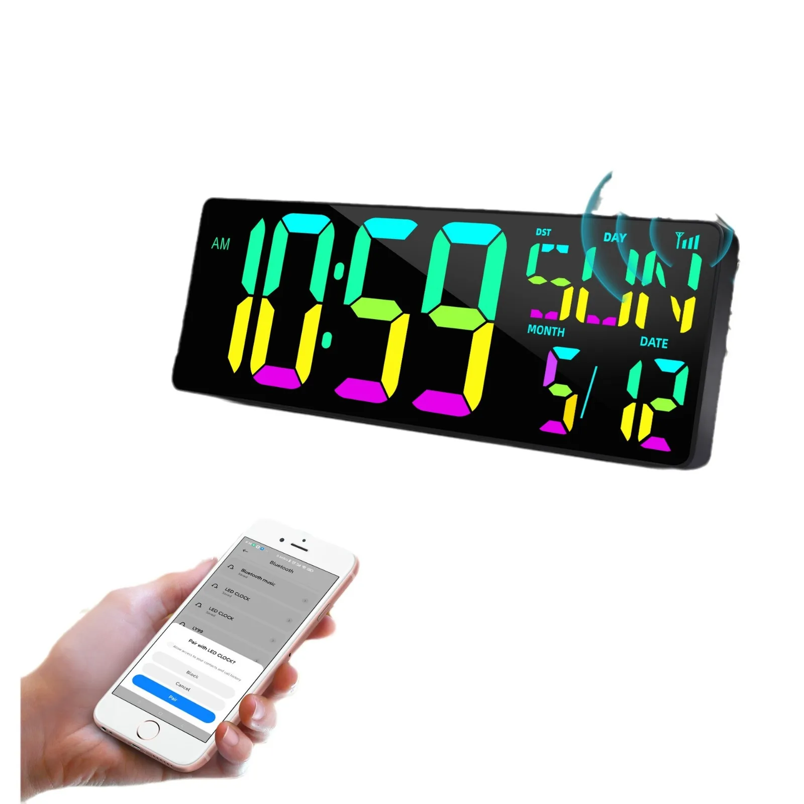 17.2inch/43cm Large Digital Wall Clock Temperature Date Big Screen Dispaly Bluetooth RGB Colorful Electronic Clocks with Remote wall clock,digital wall clock