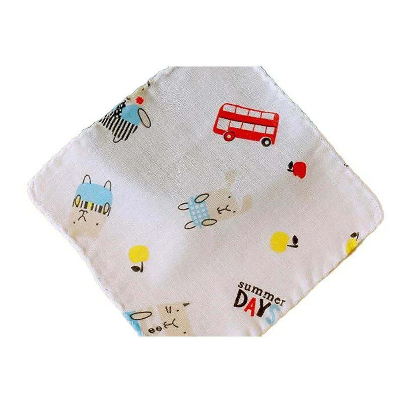 3pcs/lot 20CM Mini Cotton cartoon lace Printed square baby Handkerchief Children saliva towel birthday party Christmas gift