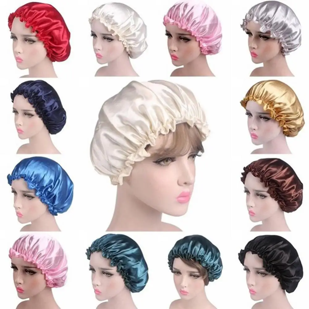 Women Solid Color Cap Elastic Satin Lace Night Sleep Chemotherapy Hair Care for Barber Accessories night hair cap