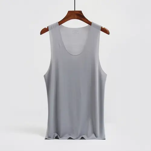 Ice Silk Mens Solid Color Tank Tops Sexy U Neck Sleeveless Vests Male Seamless Youth Elastic Fitness Casual Undershirt Singlets - Image 9