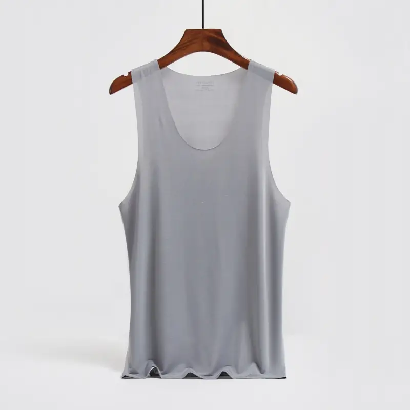 Ice Silk Mens Solid Color Tank Tops Sexy U Neck Sleeveless Vests Male Seamless Youth Elastic Fitness Casual Undershirt Singlets - Image 9