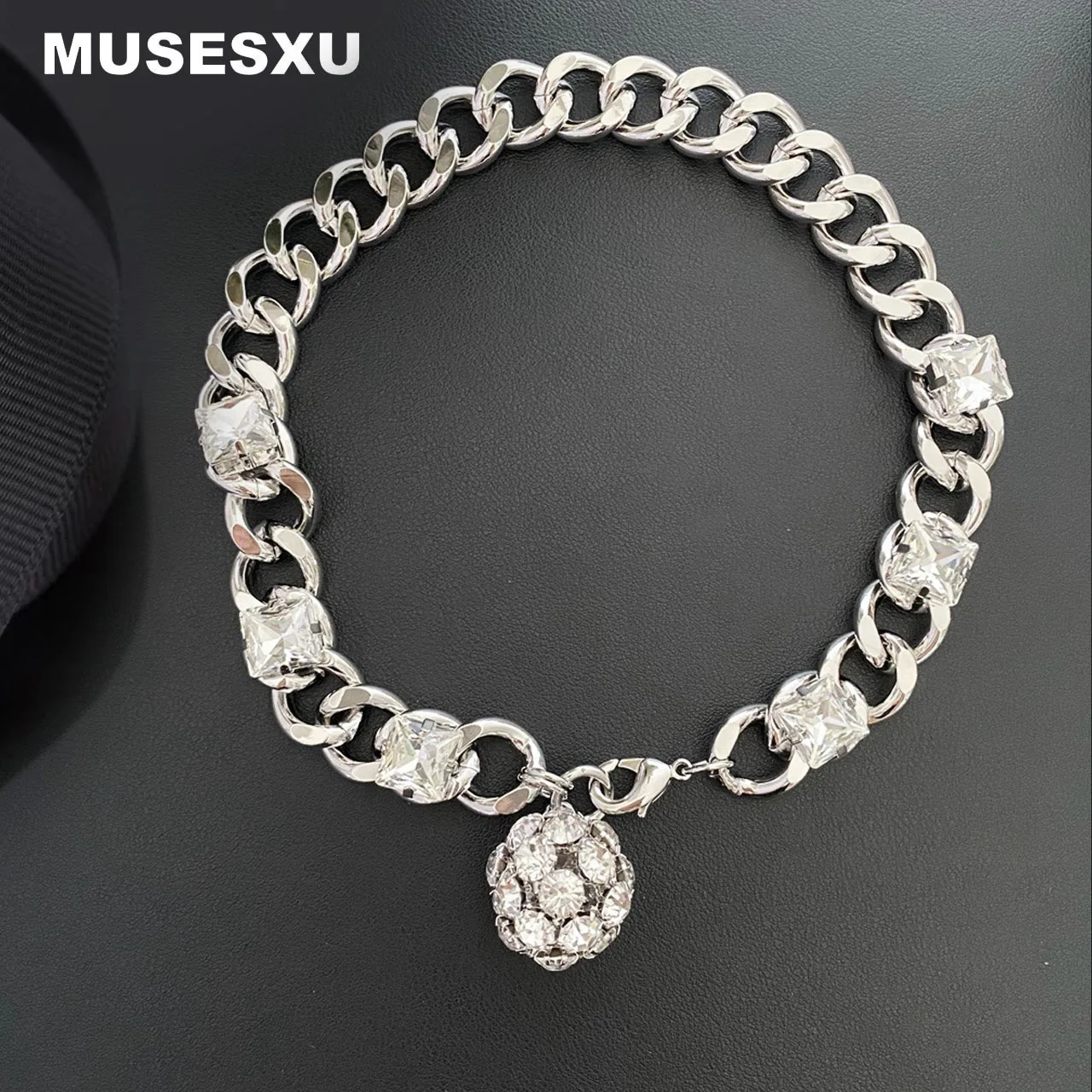 

Jewelry & Accessories Retro Romance Style Square Large Crystal Thick Chain Necklace For Women's Party Wedding Gifts