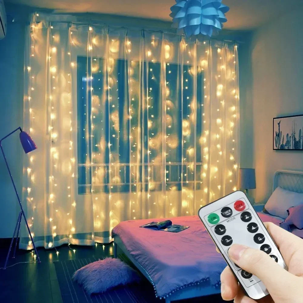 Description Picture 6 of itemLED Curtain String Lights Christmas Garland Decor Fairy Light 8 Modes USB Remote Control Holiday Wedding Party for Bedroom Home
