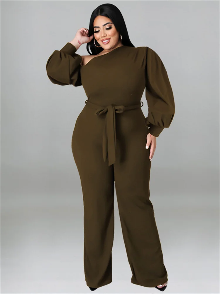 Wmstar Plus Size Women Clothes Jumpsuit Fall Solid Left Off Shoulder with Sashes Offiice Ladies Romper Wholesale Dropshipping