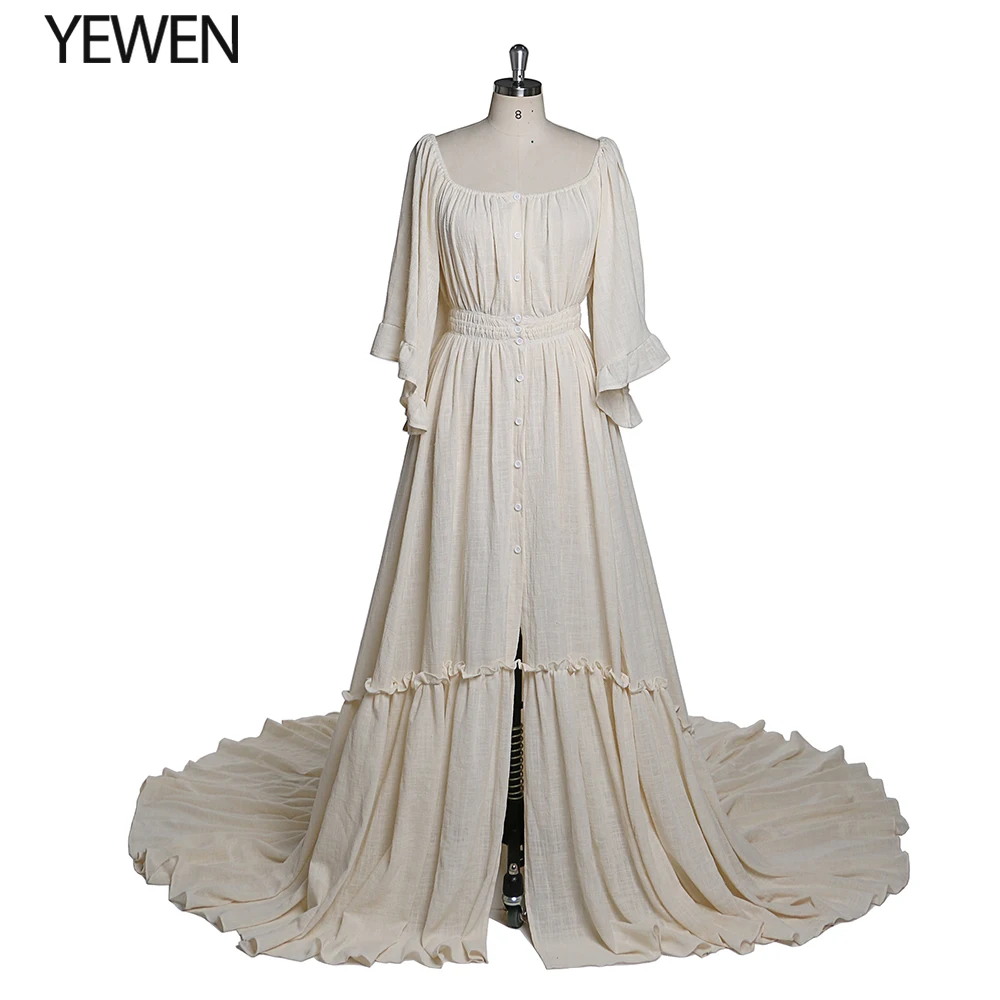 

Off Shoulder Flar Sleeves Maternity Dresses Round Neck Photography Dresses Baby Shower Dress for Pregnant Woman YEWEN 2021