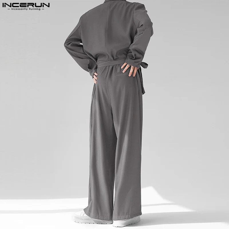 INCERUN Korean Style Men's High-end Suit Collar Design Rompers Casual Male Solid Well Fitting Long Sleeved Jumpsuits S-5XL men rompers