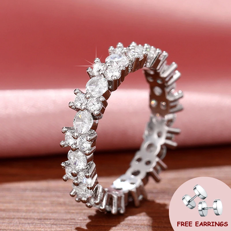 

Trendy Women Rings 925 Silver Jewelry with Zircon Gemstone Accessories Finger Ring for Wedding Engagement Party Gift Size 6-10