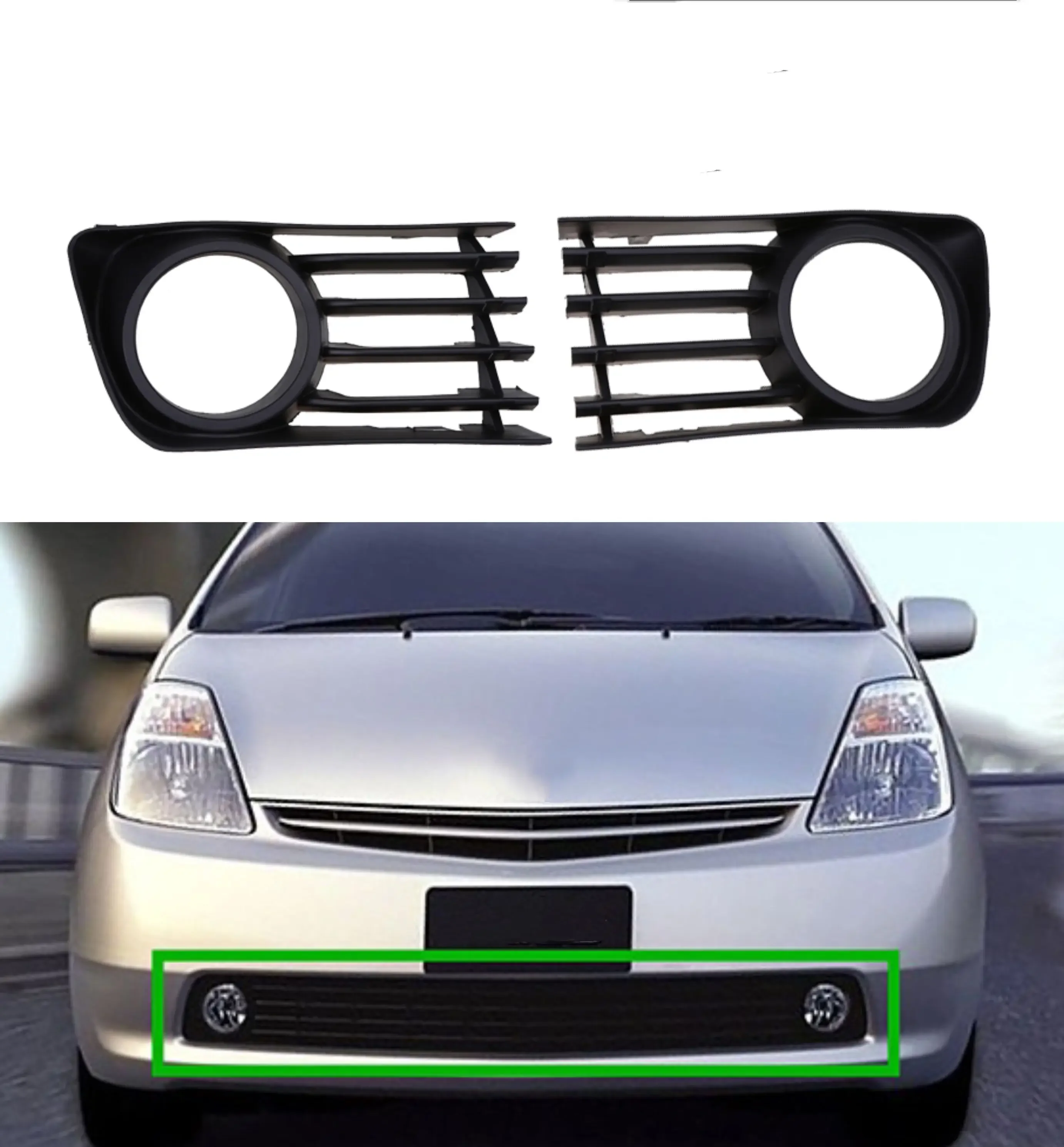 New Front Lower Bumper Grille With Fog Light Trim Kit For 2004-2009 Toyota Prius