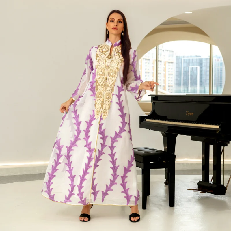 2023 Middle East Muslim Robe Costume Gorgeous Banquet Dress Abaya Femme Double Stitching Embroidery Türkiye Loose Dress