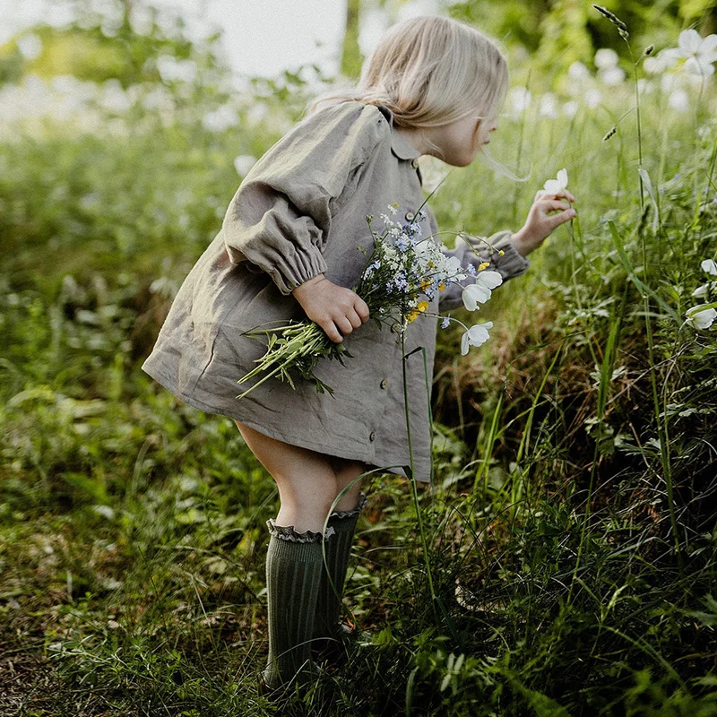 Autumn Retro Girls Long-Sleeve Cotton And Linen Shirts Buttons Baby Girl Casual Doll Collar Lantern Sleeve Tops TZ151 Kids Shirts