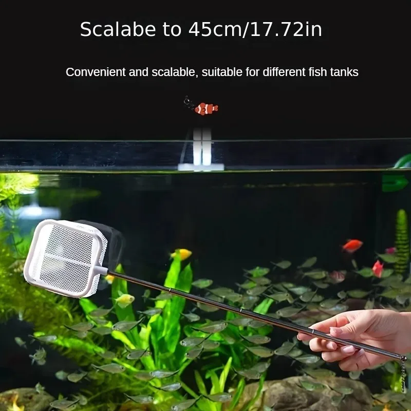 Aquarium Square Fishing Net With Suction Cup Extendable Long Handle Fishing Gear For Catching Fish Shrimp Tank Clean Supplies 4