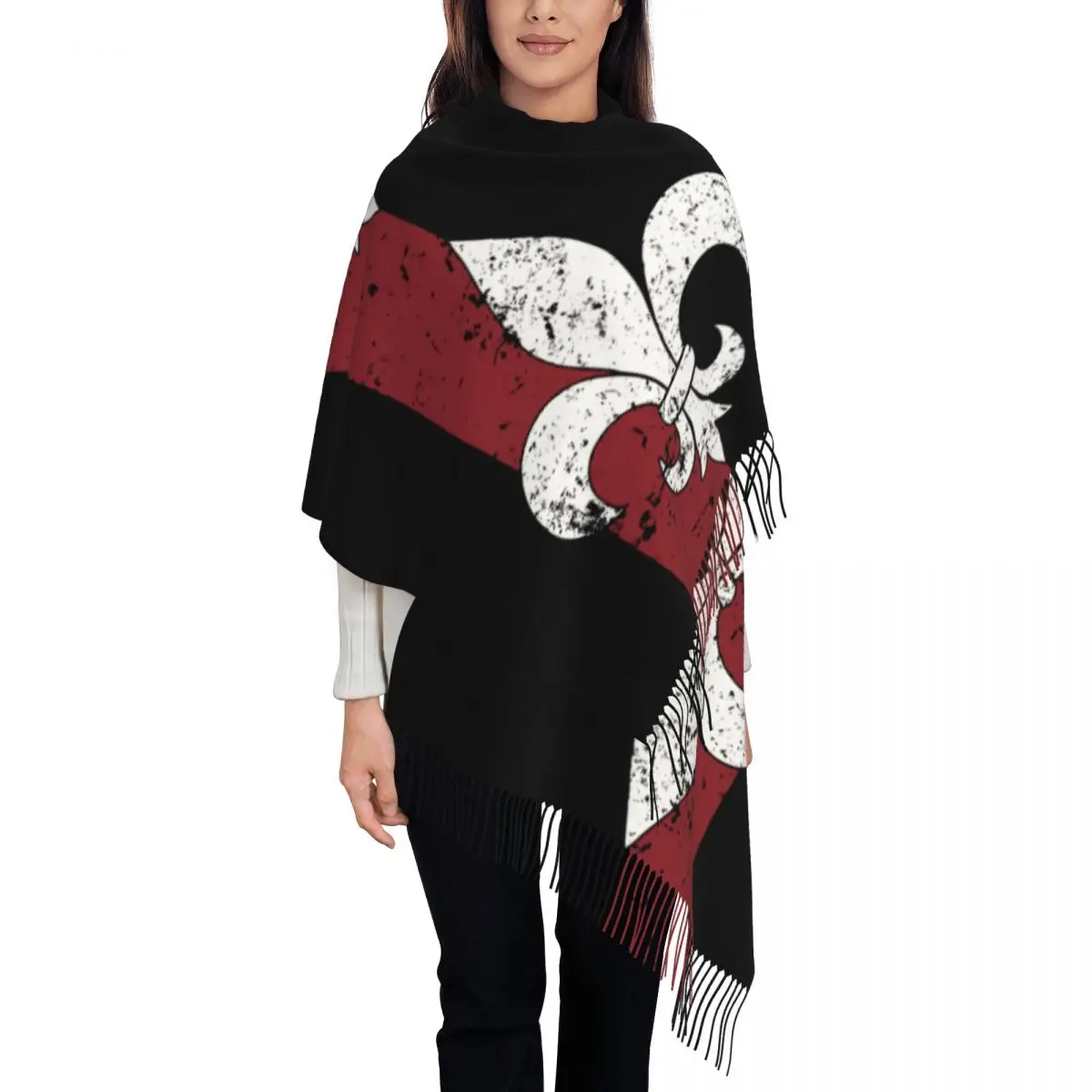 

Fleur De Lis Shawl Wraps for Women Warm Large Soft Scarf Lily Flower Symbol Flag Pashmina Shawl Scarves