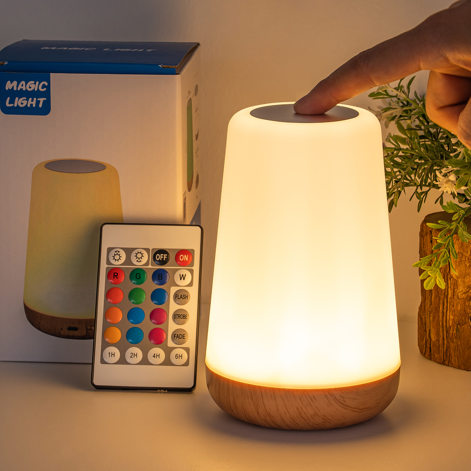 Rechargeable RGB Table Lamp - 13 Color Changing Modes, Dimmer & Remote Control, Touch Bedside Night Light