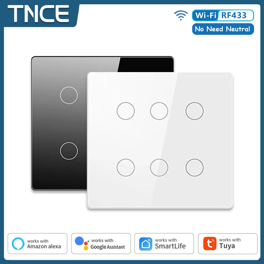 TNCE Tuya WiFi wireless light switch Brazil Standard 4x4 Size Touch Sensor 4/6 Gang Wall Light Switch Work With Alexa Google Home