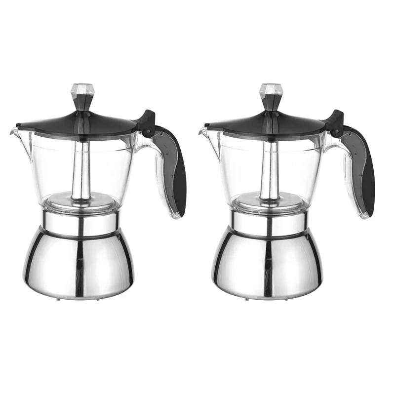 

2X Moka Pot, 4 Cup Stovetop Espresso Maker -Cuban Coffee Percolator Machine Premium Moka Italian Espresso Coffee Maker