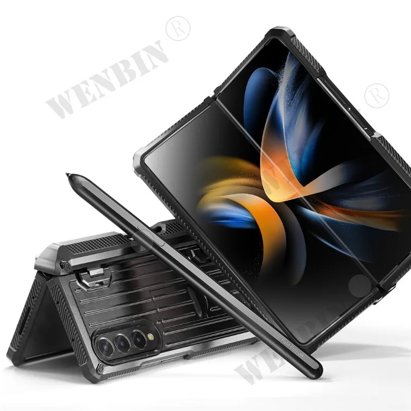 Case For Samsung Z Fold 5 4 3 Magnetic Hinge Slide Pen Slot Stand Case Built in Film Armor Bracket Cover